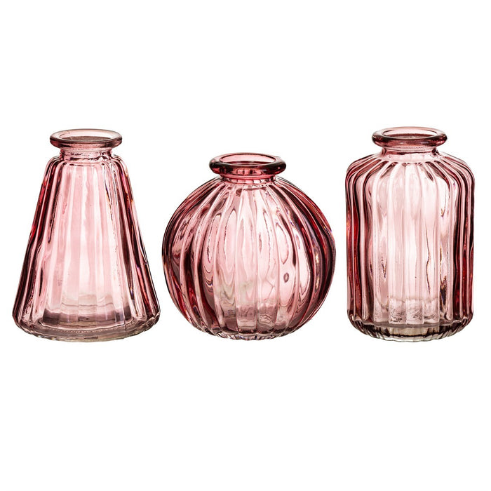 Set Of 3 Glass Bud Vases - Pink