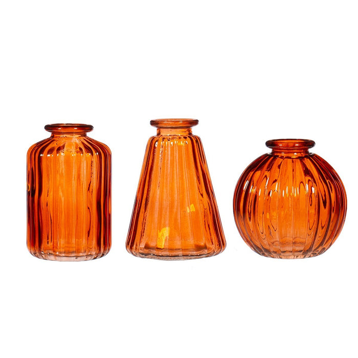 Set Of 3 Glass Bud Vases - Amber/Orange