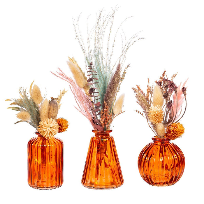 Set Of 3 Glass Bud Vases - Amber/Orange