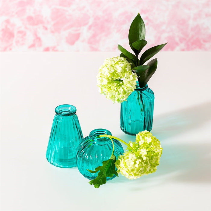 Turquoise Glass Bud Vases - Set Of 3