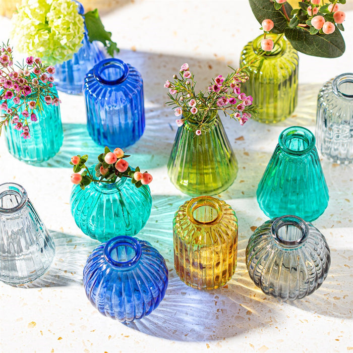 Turquoise Glass Bud Vases - Set Of 3