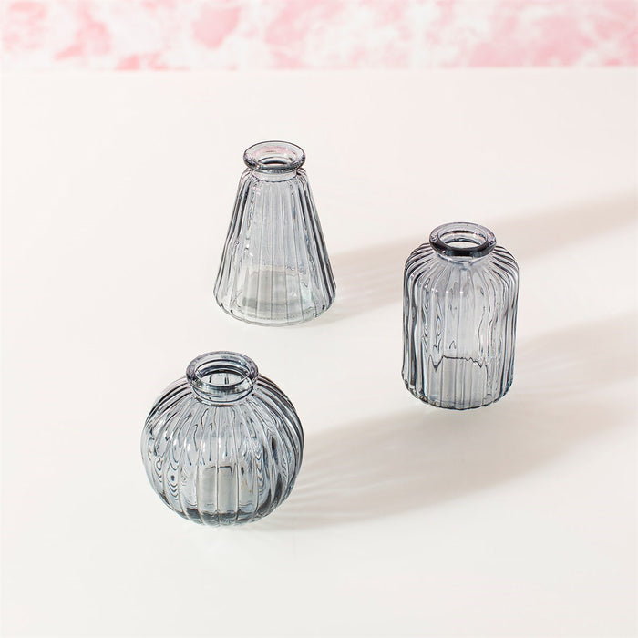Grey Glass Bud Vases - Set Of 3