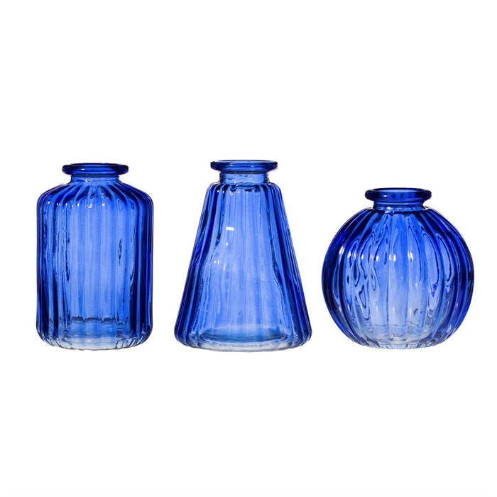 Set Of 3 Glass Bud Vases - Cobalt Blue