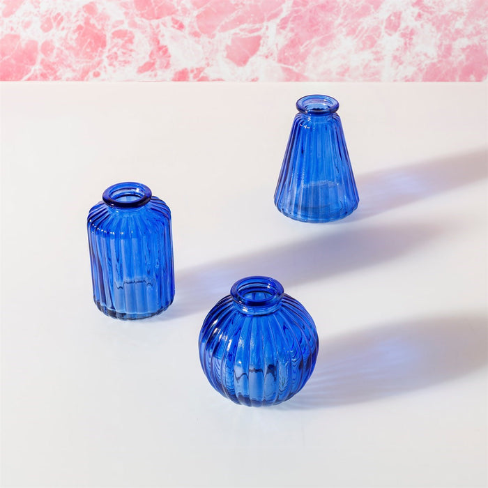 Set Of 3 Glass Bud Vases - Cobalt Blue