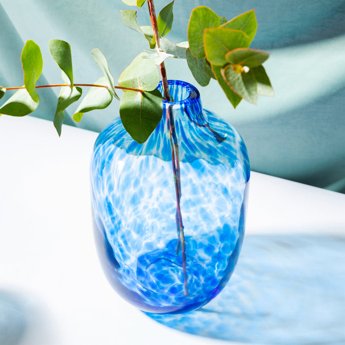 Large Blue Speckled Glass Vase