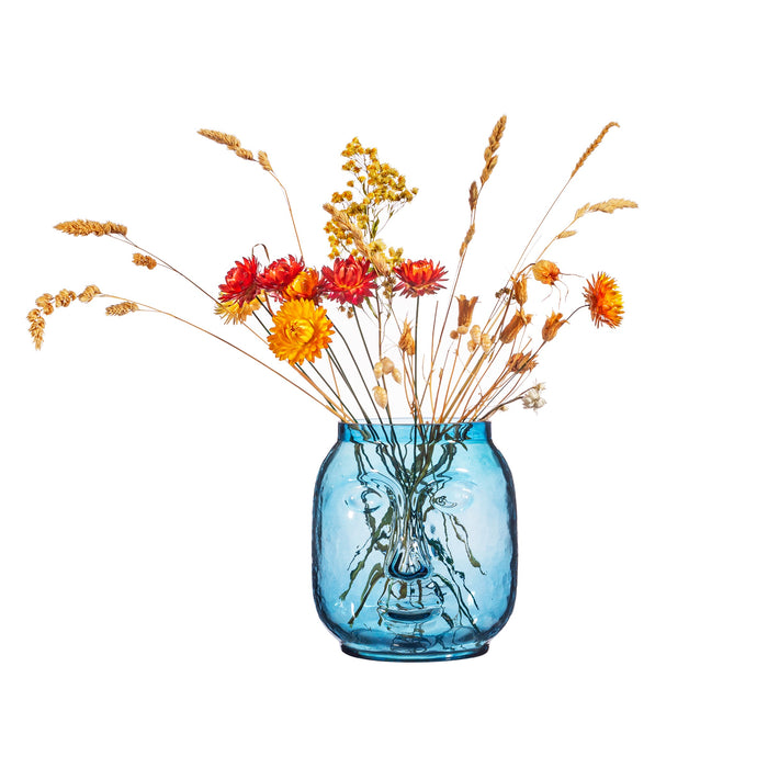Glass Double Sided Face Vase - Blue