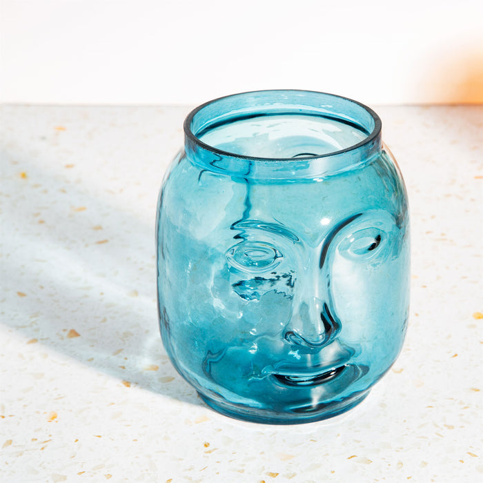 Glass Double Sided Face Vase - Blue