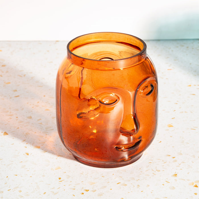 Glass Double Sided Face Vase - Amber/Orange