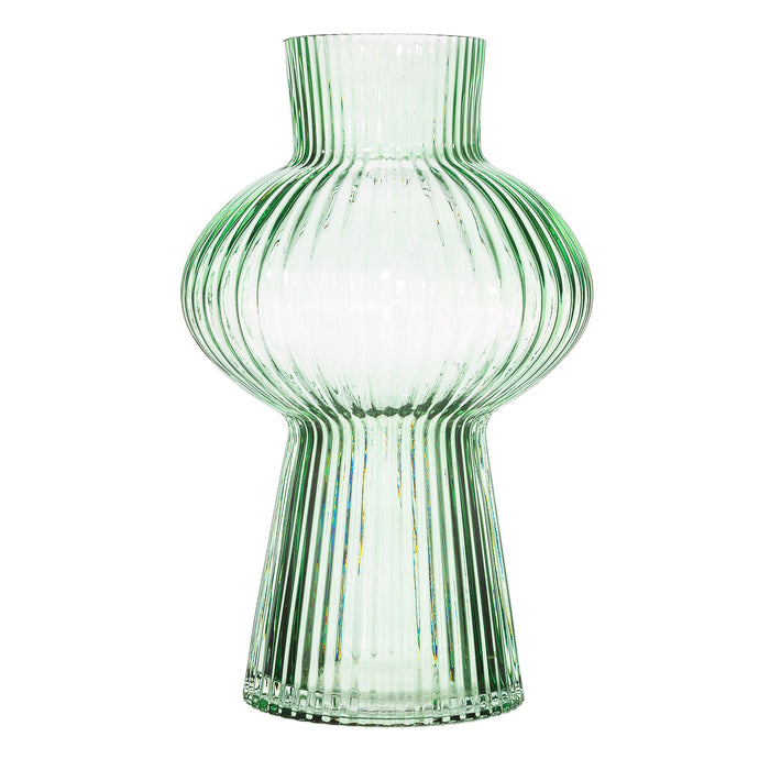Shapely Fluted Glass Vase - Green