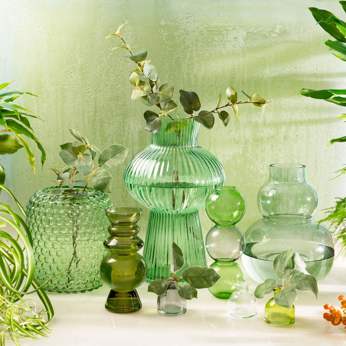 Shapely Fluted Glass Vase - Green