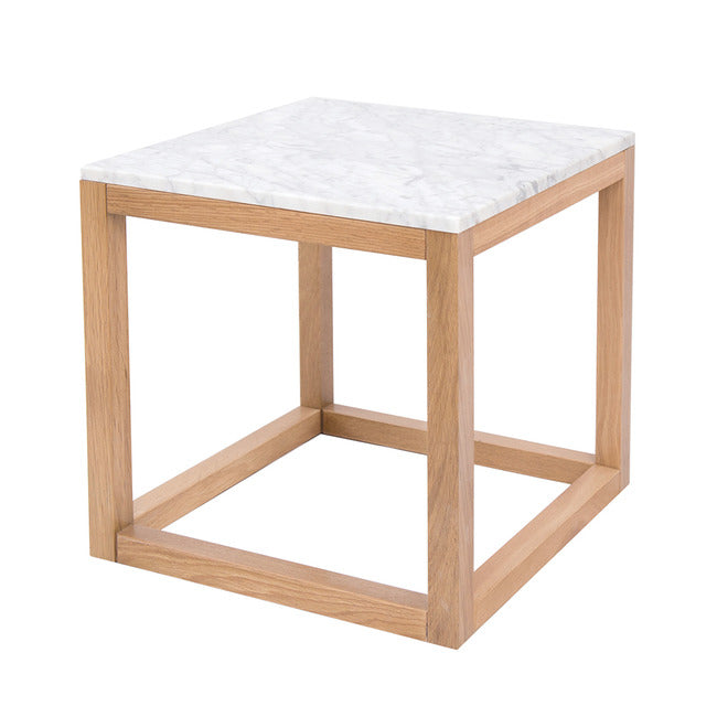 Harlow White Marble Top End Lamp Table with Oak Legs