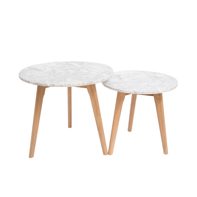 Harlow White Marble Top Nest of Tables with Oak Legs