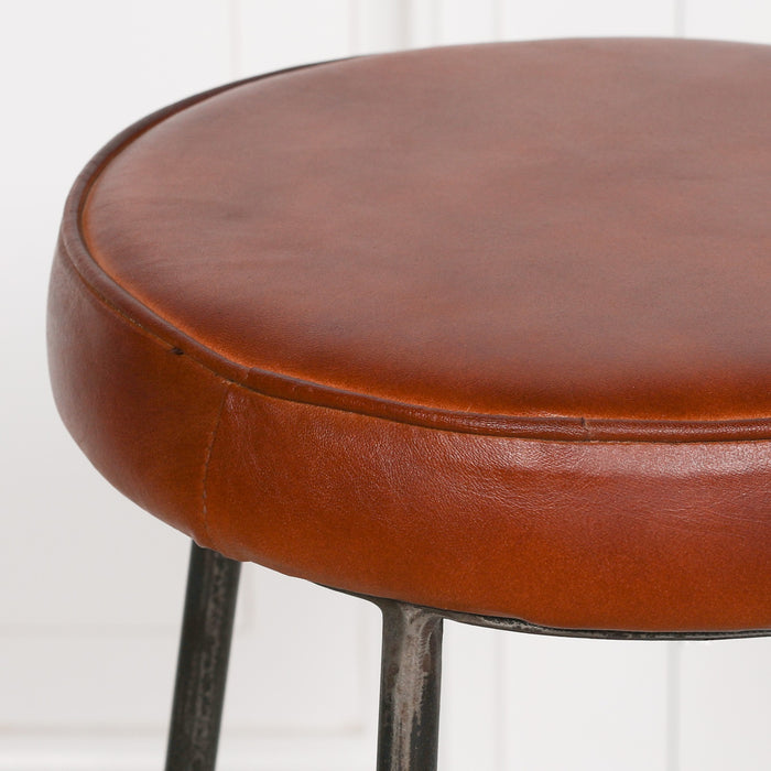Vintage Style Genuine Leather Industrial Bar Stool with Iron Frame