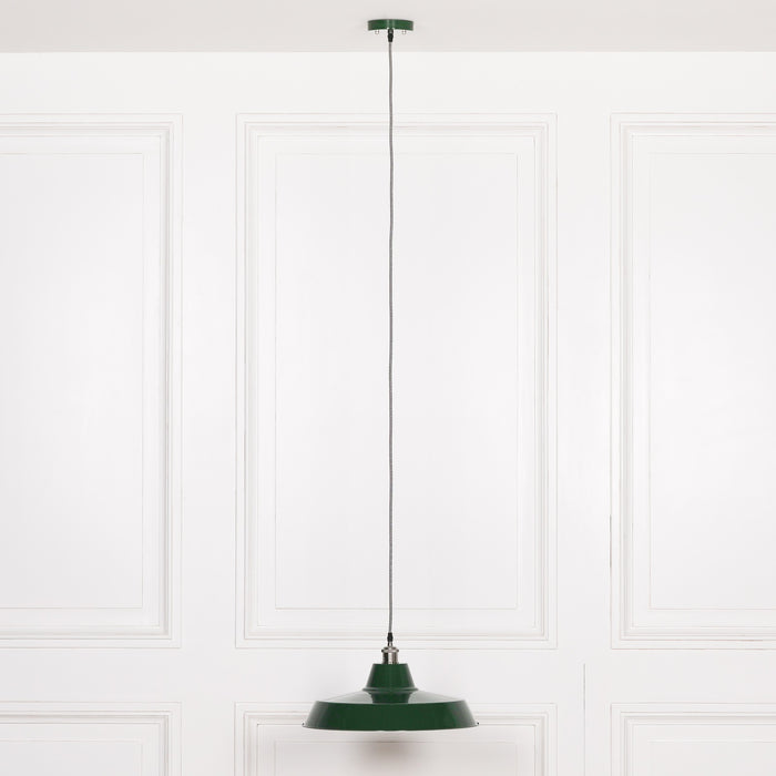 Factory Style British Green Enamel Painted 46cm Pendant Light