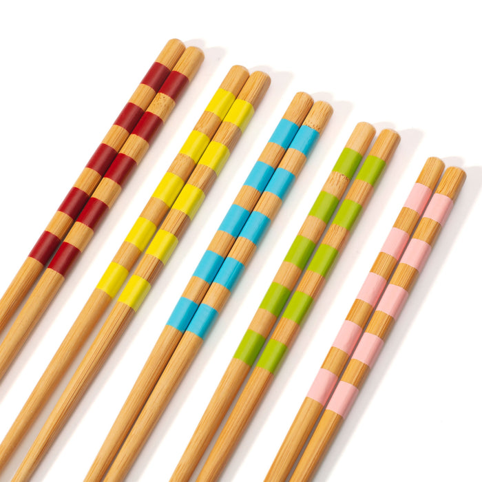Striped Bamboo Chopsticks - Set Of 5