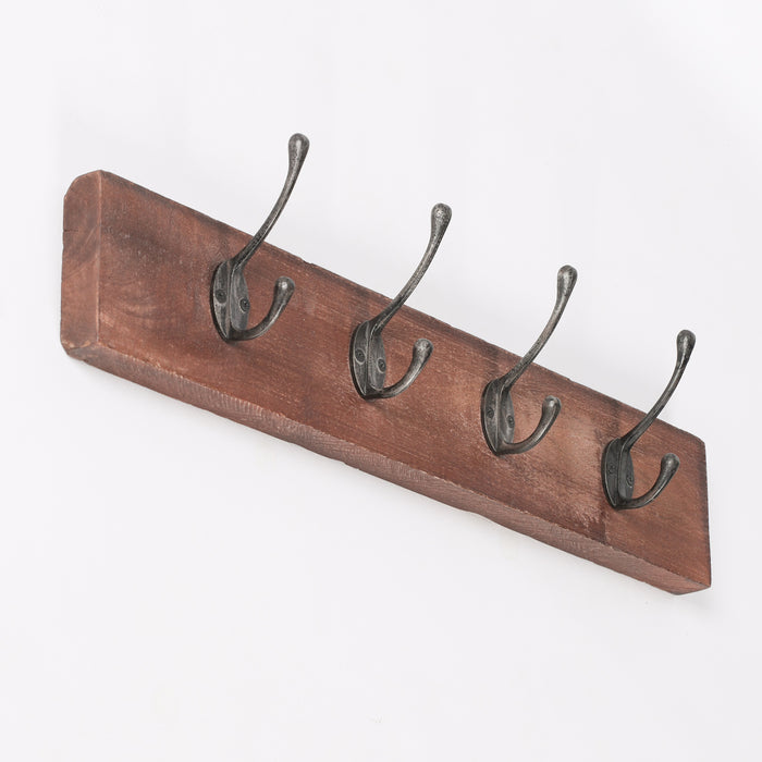 Vintage Cast Iron Mango Wood Coat Hanger Hook