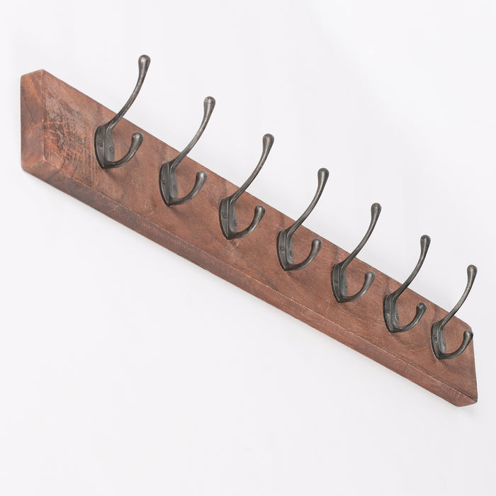 Vintage Cast Iron Mango Wood Coat Hanger Hook