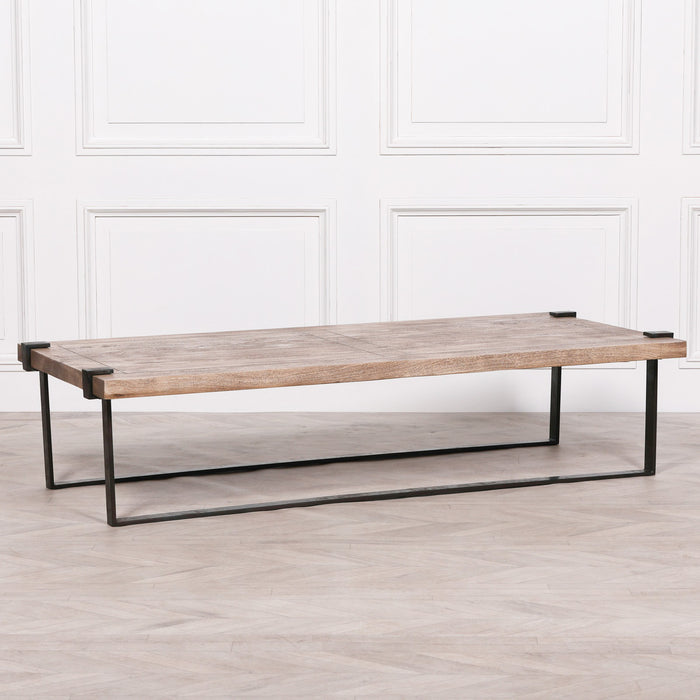 Industrial Wrought Iron Coffee Table with Rustic Mango Wood Top