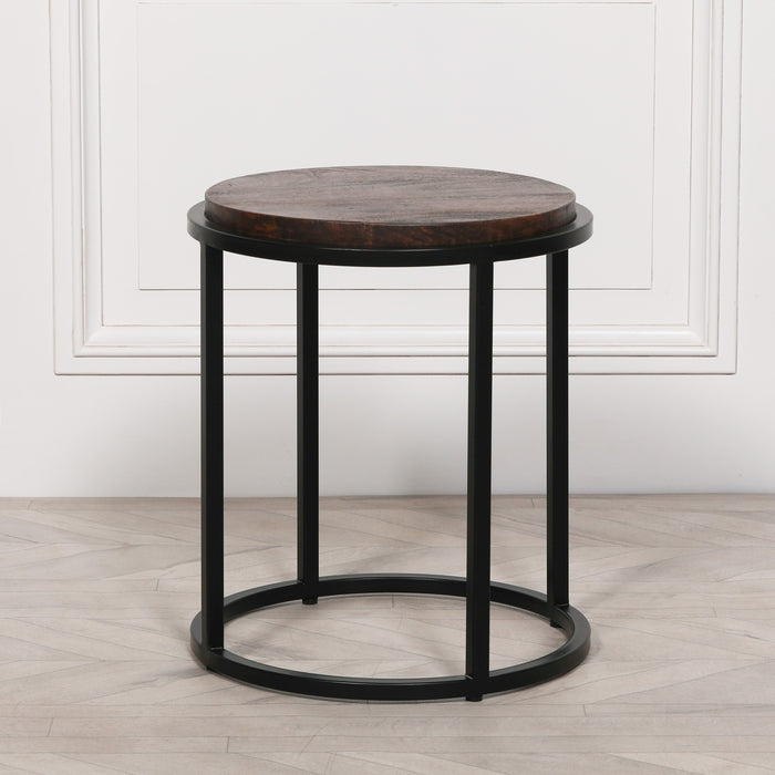 Black Metal Occasional Table with Wooden Top