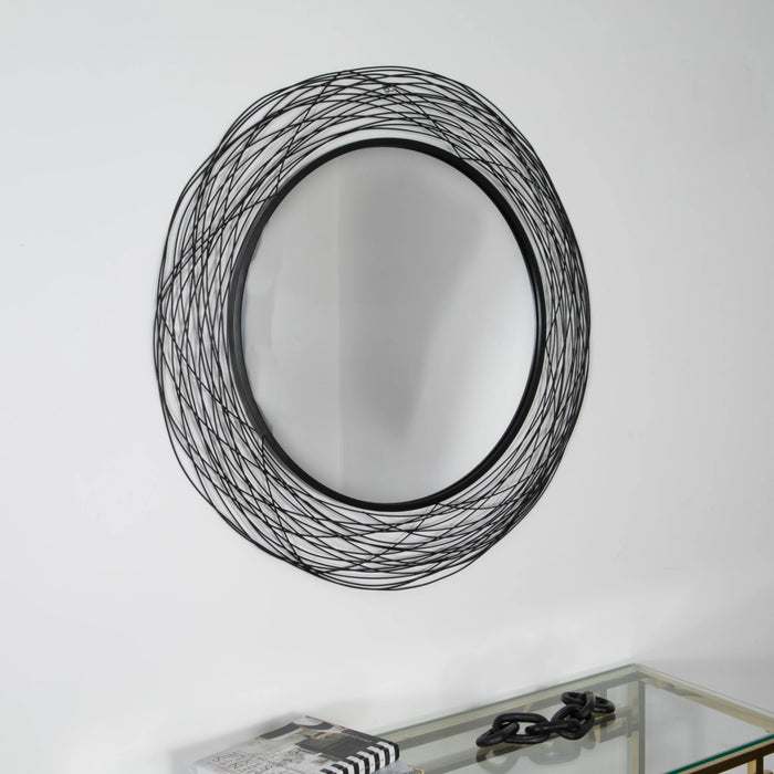 Metal Wire Nest Effect Metal Round Abstract Mirror 90cm