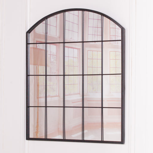 Black Metal Window Grid Mirror - Curved - Modern Home Interiors