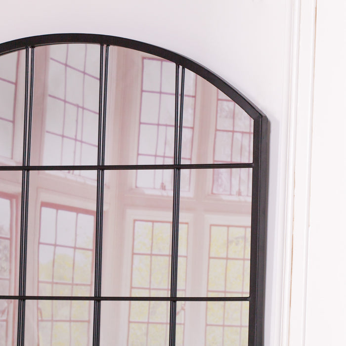 Black Metal Window Grid Mirror - Curved - Modern Home Interiors
