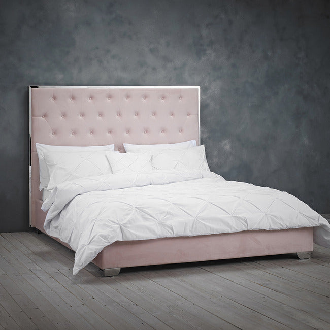 Meribel Pink Velvet and Chrome Bed Frame