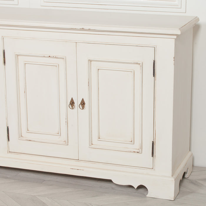 Distressed Aged White Brush Painted Classical Sideboard - 200cm - Modern Home Interiors