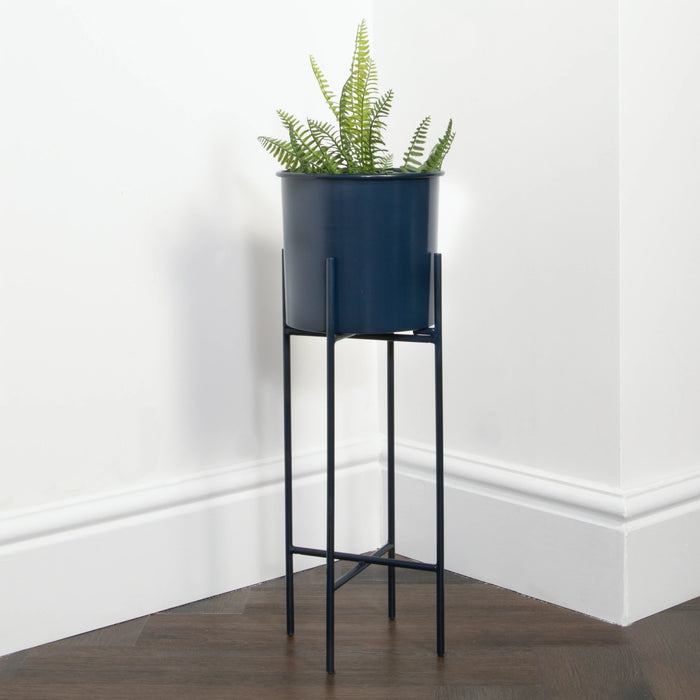 blue plant pot with stand Stilts Navy Blue Plant Holder