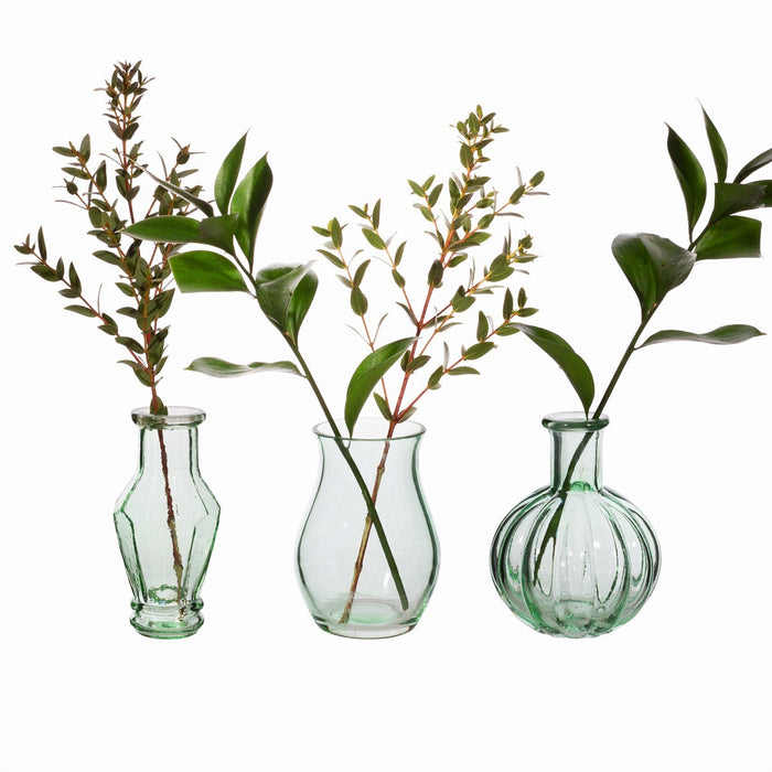 Recycled Glass Vintage Bud Vase Pale Green - Set Of 3