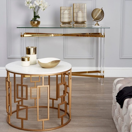 Shalimar Round White Marble Top Side Table with Gold Base - Modern Home Interiors