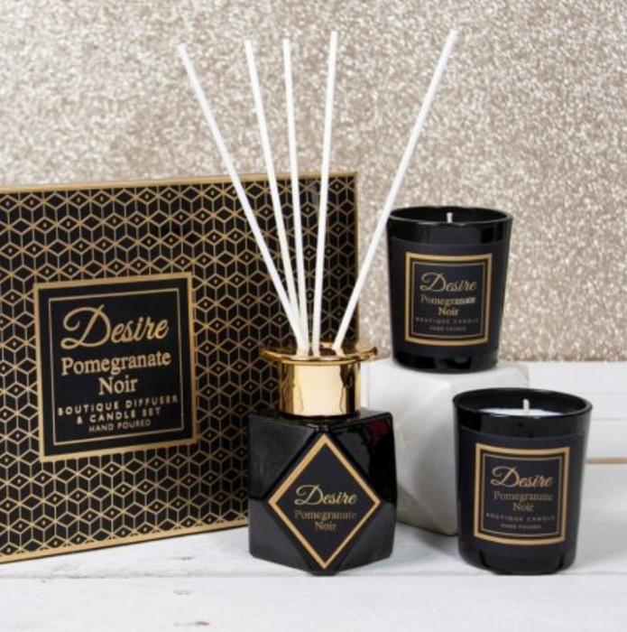 Desire Diffuser and Candles Luxury Gift Set - Pomegranate Noir - Modern Home Interiors