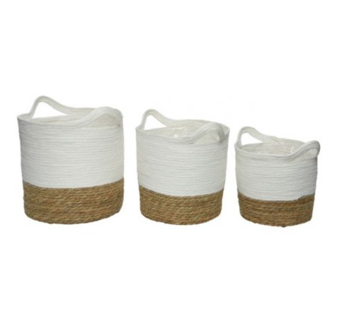 Two Tone Baskets W/Handles, Set of 3