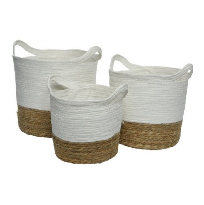 Two Tone Baskets W/Handles, Set of 3