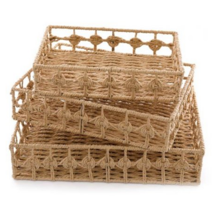 Set of 3 Rectangle Woven Baskets, 30cm/25cm/20cm
