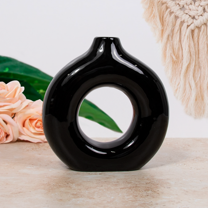 Ceramic Round Donut Vase - 18cm