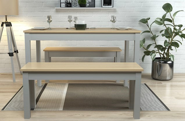 Ohio 119cm Kitchen Dining Set Oak/Grey - 1 Table + 2x Dining Benches Included