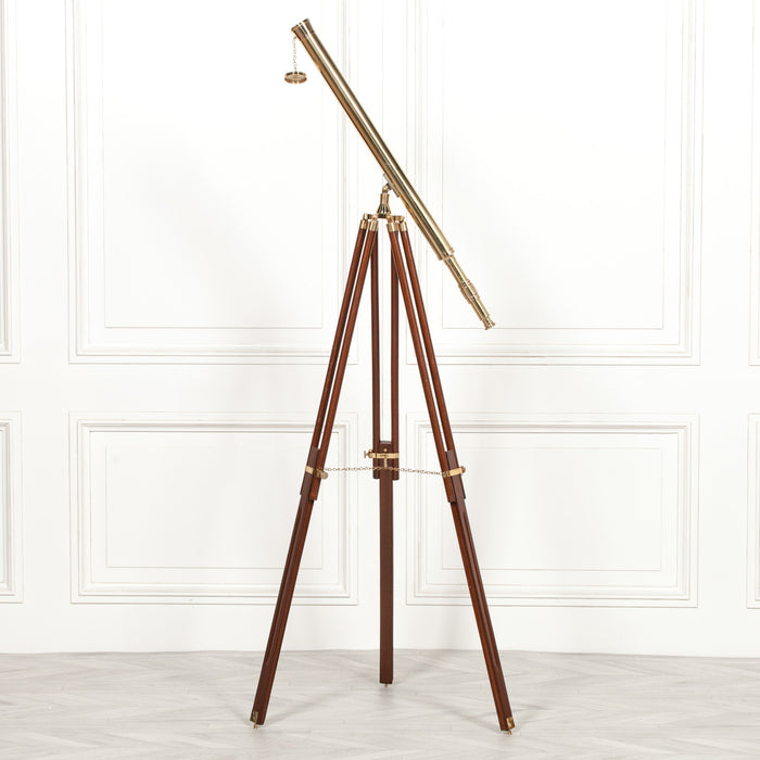 Brass Plated Telescope on Wooden Stand - Modern Home Interiors