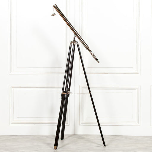 Nickel Plated Telescope on Wooden Stand - Modern Home Interiors