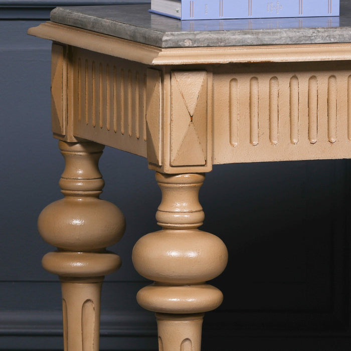 White Cedar Wood Hand Crafted Painted Console Table with Stone Marble Top and Drawer