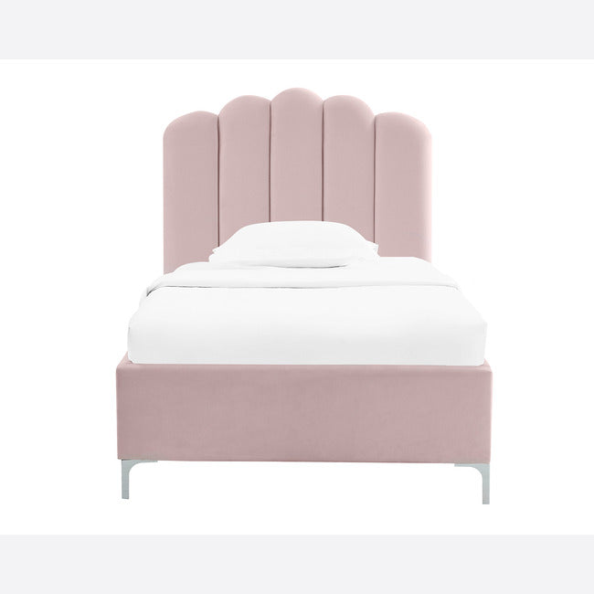 Willow Pink Velvet and Chrome Bed Frame