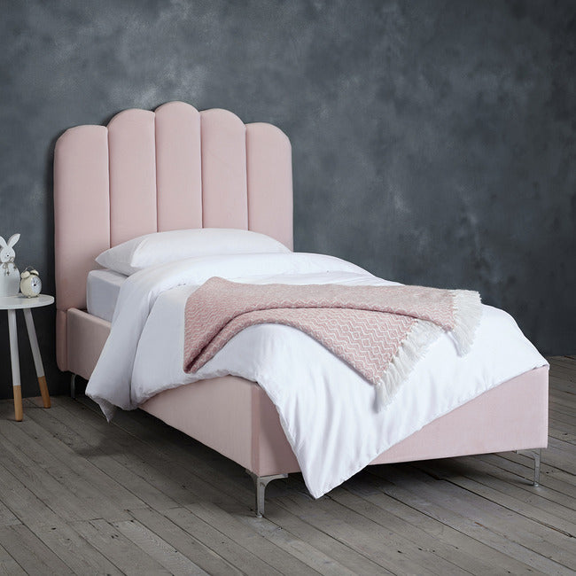 Willow Pink Velvet and Chrome Bed Frame