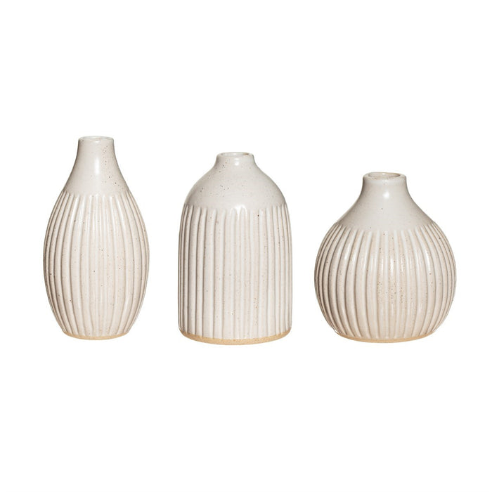 White Grooved Bud Vases - Set Of 3