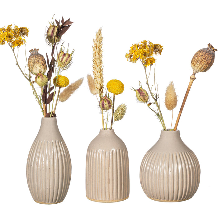Grooved Bud Vases Grey - Set Of 3
