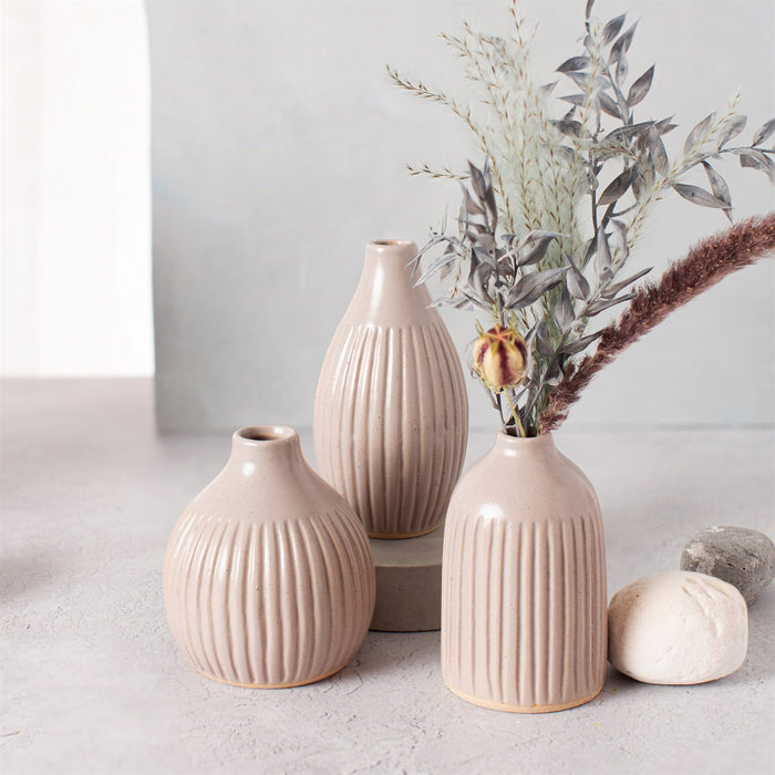 Grooved Bud Vases Grey - Set Of 3
