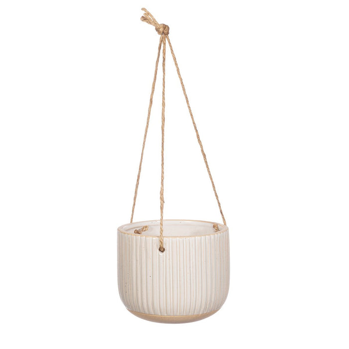 Grooved Hanging Planter Off White