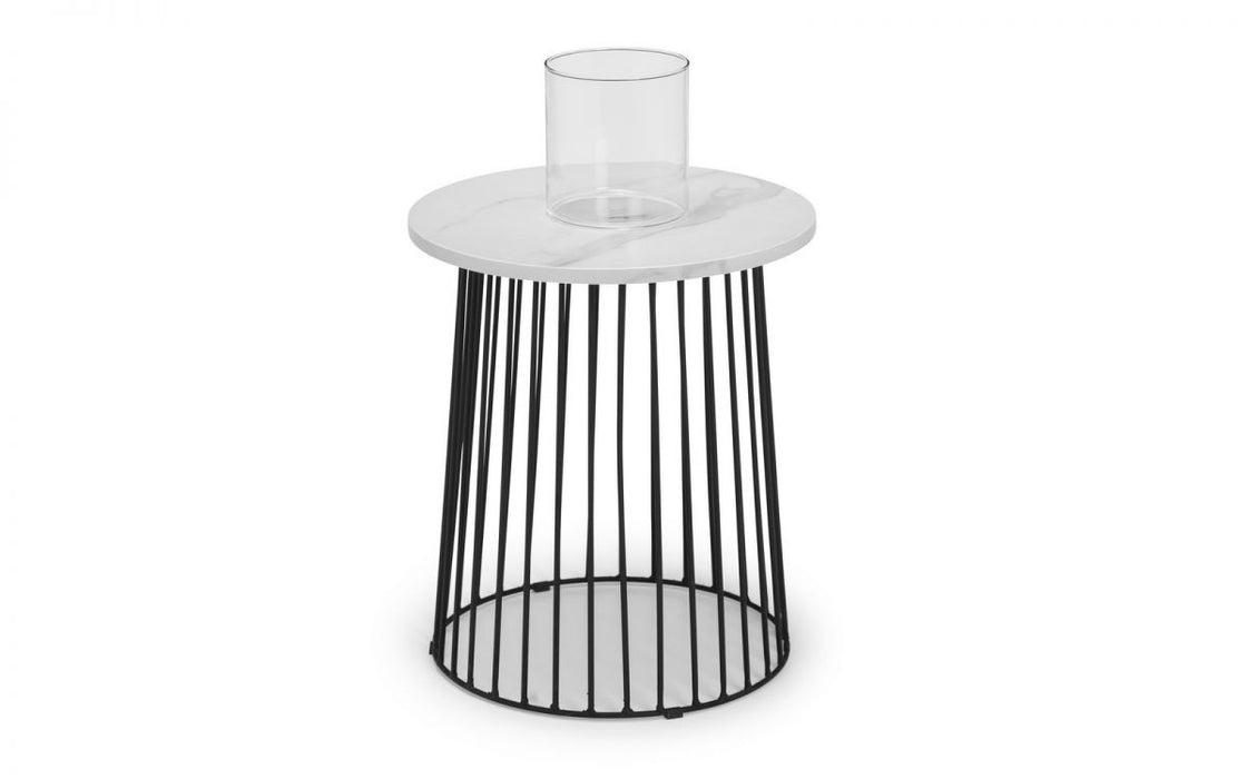 Broadway Round Lamp Table - White Marble - Modern Home Interiors