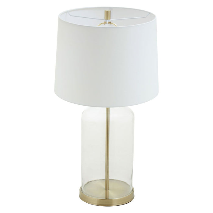 Brass Finish Table Lamp with White Fabric Shade