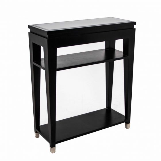 RV Astley Black Glass Top Console Table