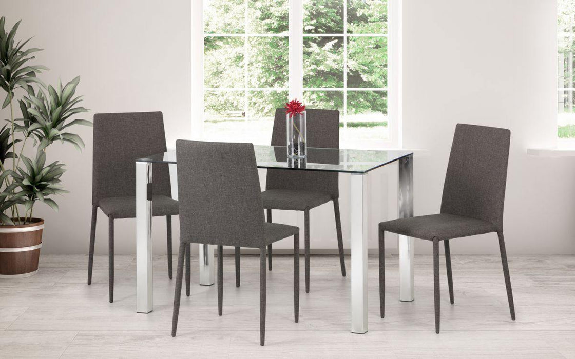 Enzo Chrome and Tempered Glass Dining Set with Jazz Grey Chairs - Modern Home Interiors